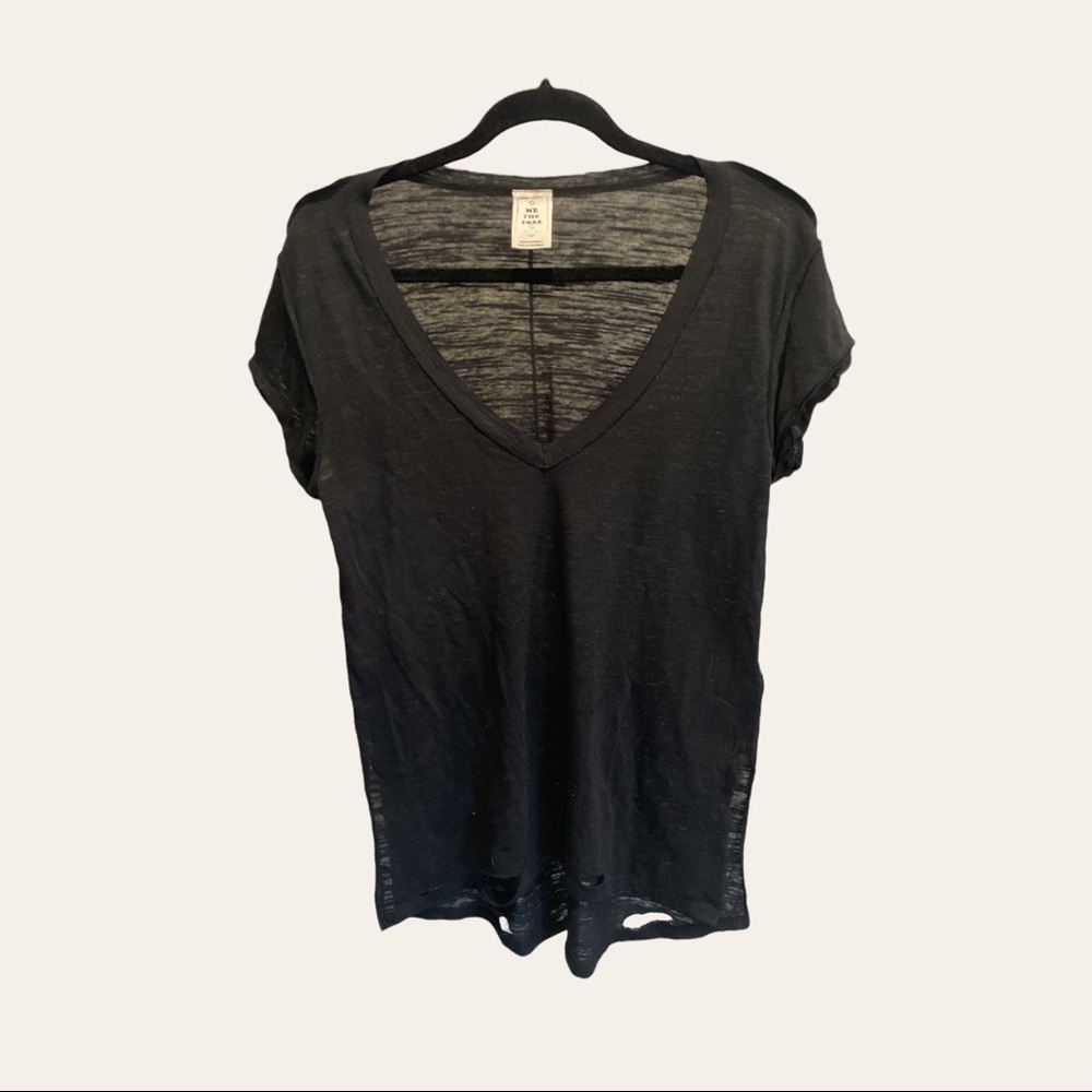 Distressed Black V-Neck Tee